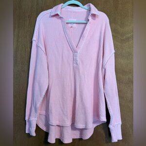 Aerie Soft bubblegum Barbie Pink Waffle Knit Top size large oversized